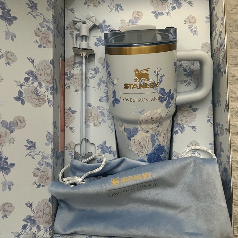 New LoveShackFancy Stanley Floral Mug with Gold Accent